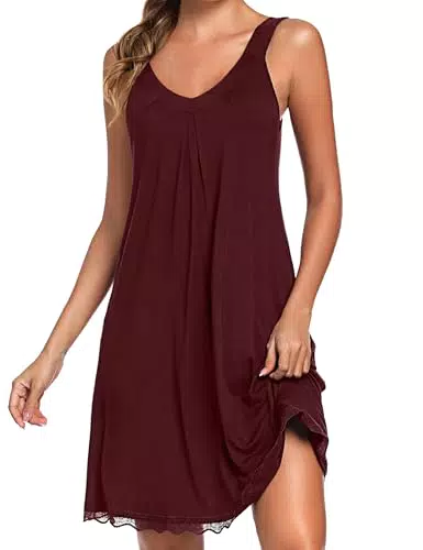 Uniexcosm Ärmelloses Nachthemd Damen Sexy V-Ausschnitt Schlafshirt Spitze Baumwolle