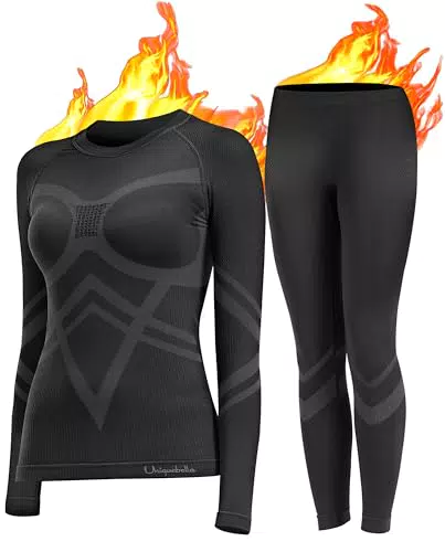 UNIQUEBELLA Damen Thermo-unterwäsche Set, Thermoshirt Damen Langarm