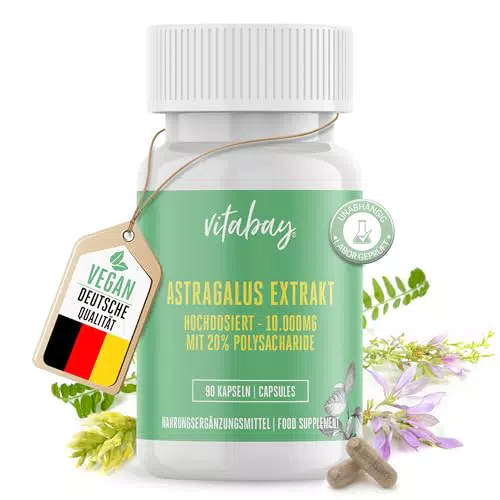 Vitabay Astragalus Kapseln hochdosiert - 20% Polysaccharide, Laborgeprüft