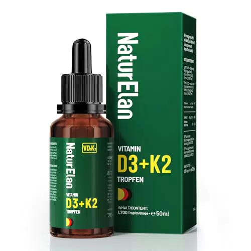 Vitamin D3 K2 Tropfen hochdosiert - 1000 I.E. pro Tropfen, vegetarisch, ohne Zusätze
