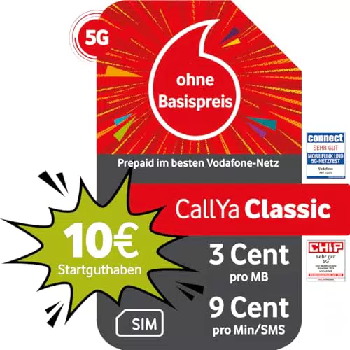 Vodafone CallYa Classic Prepaid mit 10 EUR Startguthaben und 5G-Netz