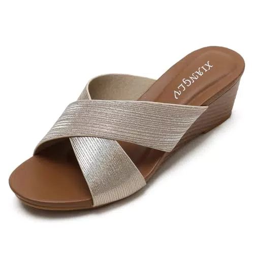 Vorgelen Damen Sandalen Sommer Elegant Keilsandalen Cross Strap Peeptoe