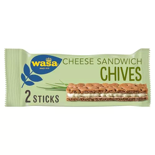Wasa Sandwich Cheese & Chives 24x37g, Ballaststoffreicher Sandwich-Knäckebrot-Snack aus Roggenvollkorn mit einer Schnittlauch-Käse-Füllung