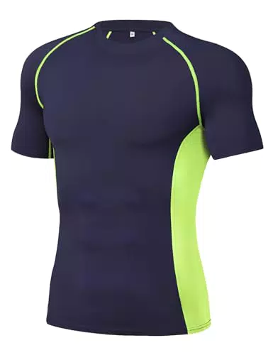 Wayleb Herren Kompression T-Shirt Kurzarm Sportshirt für Bodybuilding und Fitness