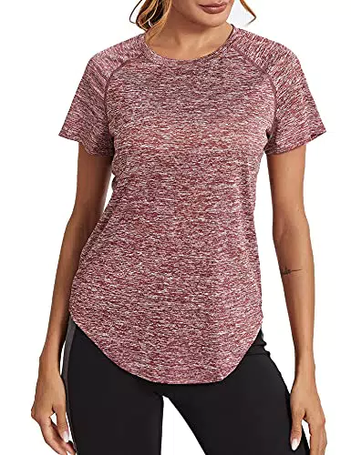 Wayleb Damen Sport T-Shirt Mesh Laufshirt Kurzarm Fitness Schwarz