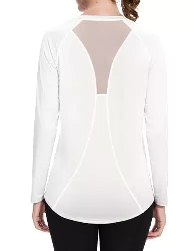 Wayleb Damen Langarm Sport T-Shirt V-Ausschnitt mit Mesh-Rücken für Fitness und Yoga