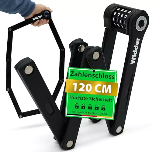 WIDDER Fahrradschloss Zahlenschloss - Extrem sicheres Faltschloss für e-Bike und e-Scooter
