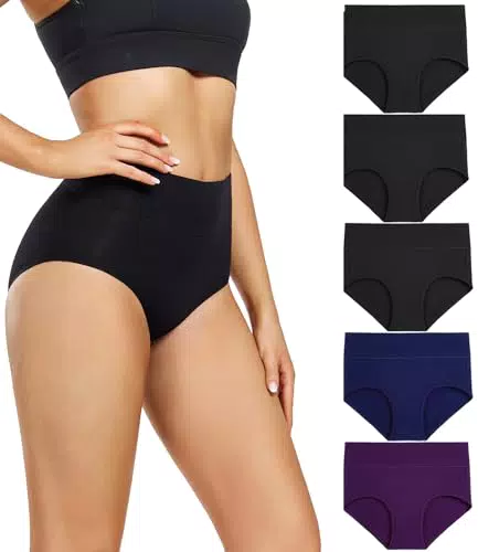 Damen Unterhosen aus Baumwolle mit hoher Taille für maximalen Komfort - Atmungsaktive Taillenslips für Damen - Wochenbett Unterwäsche - Größen 32-58 - Schwarz
