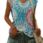 WNEEDU Damen T-Shirt Sommer V-Ausschnitt Tank Top mit Flügelärmeln