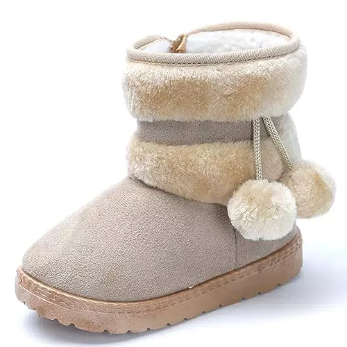 Yeeteepot Mädchen Warm Gefütterte Schneestiefel Baby Kinder Plüsch Winterstiefel Flach rutschfeste Stiefel Kleinkindschuhe Weichsohlen Kurzschaft Stiefel