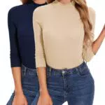 YUTILA Damen Langarmshirt Rollkragen Stehkragen Slim Fit Baumwolle Casual