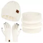 ZASFOU Damen Winter Mütze und Schal Set mit Touchscreen Handschuhen