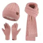 ZASFOU Damen Winter Set: Mütze, Schal und Touchscreen Handschuhe