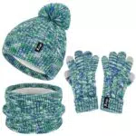 ZASFOU Kinder Mütze Schal Handschuhe Set für Winter, Thermo Strick Pom Mütze