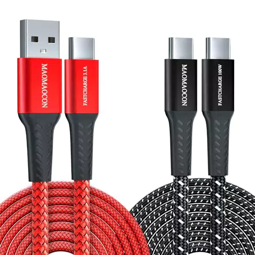 100W PD3.0 USB C Kabel Schnellladekabel + 3.1A USB A auf USB C Schnellladekabel Nylon Geflochten Ladekabel für iPhone 16 15 Samsung Galaxy S23 iPad Pro MacBook Air Tablets usw
