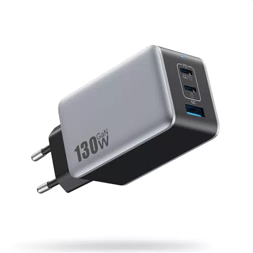 130W USB C Ladegerät, GaN IV 3-Port USB Netzteil, 65W Schnellladegerät Mehrfach PD QC PPS Ladestecker Type C Adapter für MacBook Pro