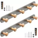 2 Stück, Kleiderhaken Holz, Garderobenleiste mit 5 Holz Hakens - Hakenleiste Küche.Garderobe Wand