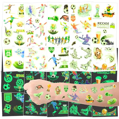 20 Blätter Fussball Tattoos Jungen, Leuchttattoos Kinder