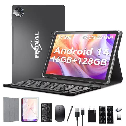 2025 Neueste Tablet 11 Zoll Android 14 Tablets, Tablet mit Tastatur Maus