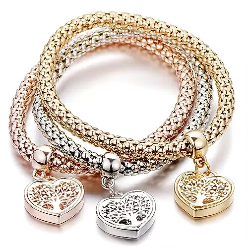 3 Stück Armband Damen mit Lebensbaum Anhänger I Baum des Lebens Maiskette Armbände Verstellbar Armkette Valentinstag Muttertag Weihnachten Geschenk für Sie Frauen Freundin mama
