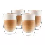 350ml Doppelwandige Latte Macchiato Gläser 4er Set Borosilikatglas Kaffeetassen Glas Kaffeeglas Teegläser für Cappuccino