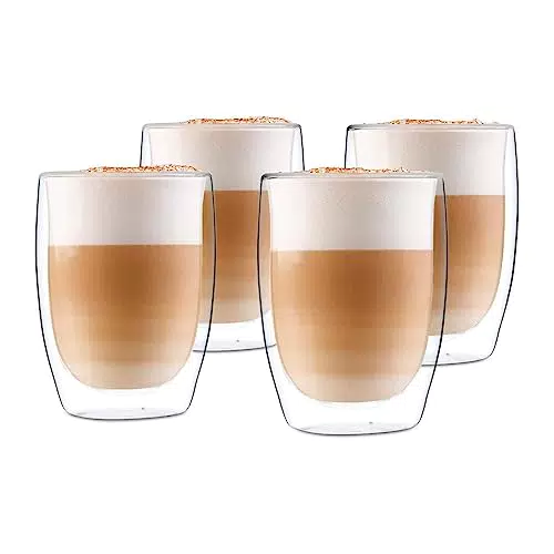 350ml Doppelwandige Latte Macchiato Gläser 4er Set Borosilikatglas Kaffeetassen Glas Kaffeeglas Teegläser für Cappuccino