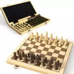 38 cm Holz Klapp-Schach- und Dame-Set, 2-in-1 Brettspiel