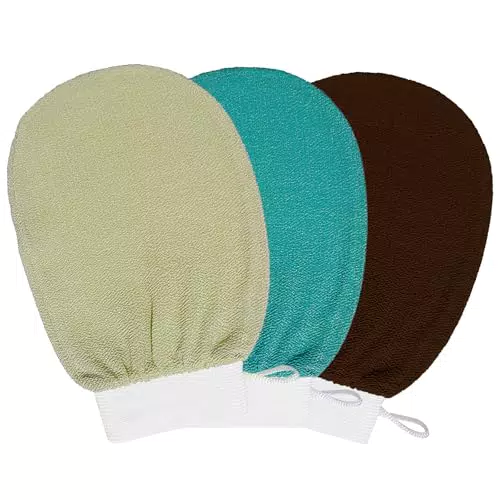 3Stück Peelinghandschuh, Exfoliating Gloves Waschhandschuh Körper Duschhandschuh Massage Peeling Handschuh Handschuhe für Körper Und Gesicht - Kakaobraun