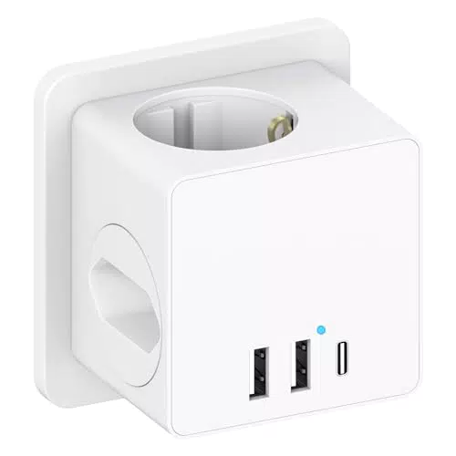 6 in1 Mehrfachsteckdose Mit USB, Steckdosenleiste 4000W