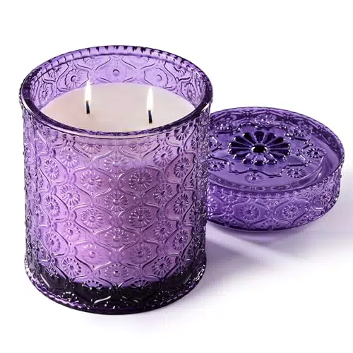 Airkeep Duftkerze im Glas Lavendel Vanille, 450g natürliche Wachskerze mit 50h Brenndauer
