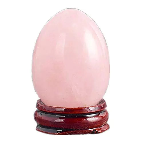 AITELEI Natürlicher Edelstein Rosenquarz Geschnitzte Eier Chakra Healing Crystal Reiki Handwerk Eier Skulptur Stein Crystal Quartz Figur mit Holzständer für Heimtextilien