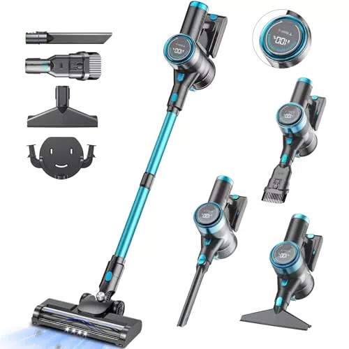 Akku Staubsauger, 45000Pa/550w/65Mins Staubsauger Kabellos mit LED-Touchscreen
