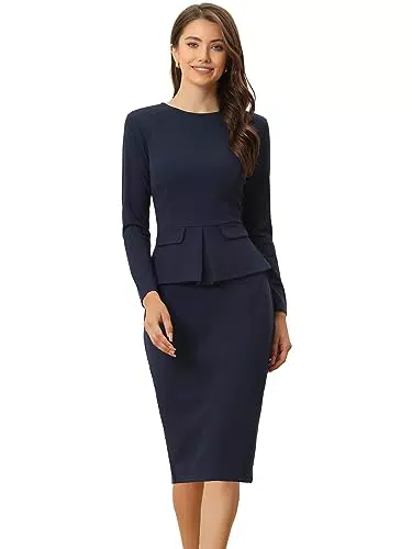 Allegra K Damen Bleistiftkleid Elegant mit Rundhalsausschnitt für die Arbeit