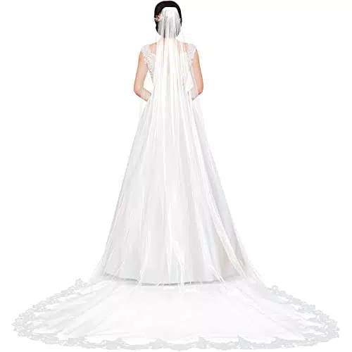 Amosfun brautschleier lang elfenbein weißer schleier einschichtig bodenlang 3 m elegantes hochzeitszubehör für frauendame