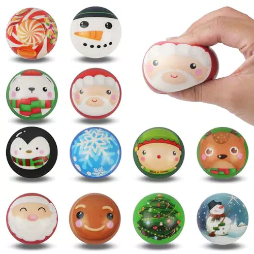 Anboor 12 PCs Weihnachten Squishies Weihnachten Stress Balls Schneemann Santa Kawaii Squishies Weihnachtsfeier Bevorzugt Strumpfstocker Geschenke Goodie Bag Füllstoffe
