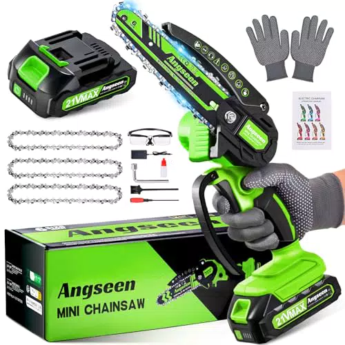 Angseen Akku Kettensäge, 6 Zoll Mini Kettensäge mit 3 Ketten und 850W Motor