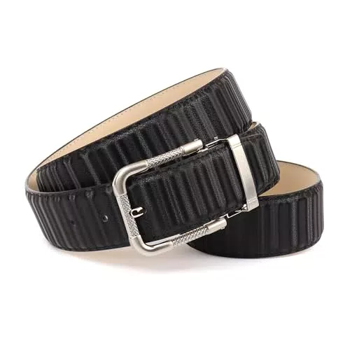 Anthoni Crown Unisex Ledergürtel Gürtel, Schwarz, 90