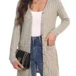 Aottori Strickjacken für Damen Elegant Cardigan Gerippt Langarm Strickcardigan Knopfleiste mit Taschen Khaki X
