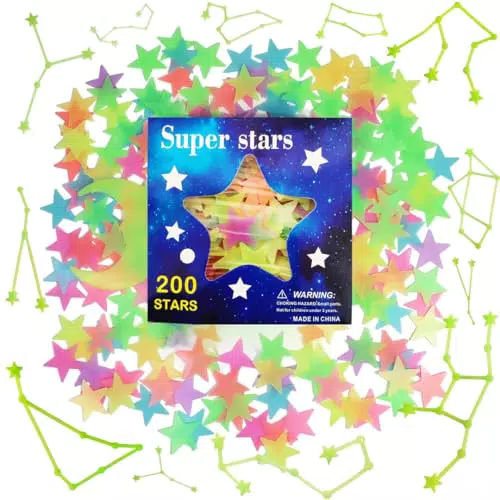 APKOL 213Pcs leuchtsterne kinderzimmer, 3D Sterne Leuchtend Selbstklebend