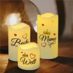 APODESS 3TLG Die Beste Mama Der Welt LED Kerze Geschenk für Mama zum Geburtstag Muttertagsgeschenk Oma Geschenk Kerze Led Kerzen Geburtstagsgeschenk Mutter Tochter Geschenk für Frauen Weihnachten