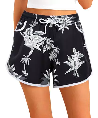 APTRO Damen Badeshorts Badehose Strand Wassersport Shorts Boardshorts UV Schutz Sommer Sport Gym Shorts Schwarz Palm WS260 X