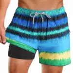 APTRO Herren Badeshorts Badehose mit Innenhose Schnelltrocknend Boardshorts mit Reißverschlusstaschen Sport Shorts Bunt MK388 X