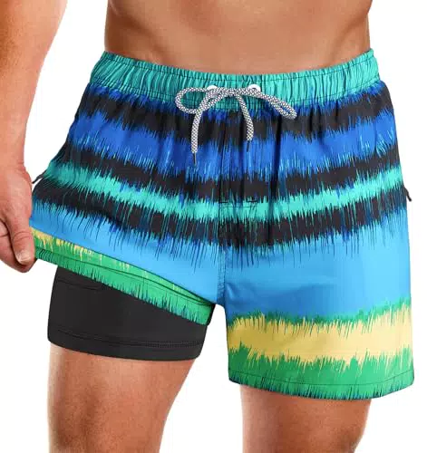 APTRO Herren Badeshorts Badehose mit Innenhose Schnelltrocknend Boardshorts mit Reißverschlusstaschen Sport Shorts Bunt MK388 X