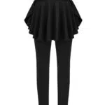 Arshiner Mädchen Leggings mit Rock Hochtaillierte Stretch Sporthose Freizeit Rüschen Tennisrock Lang Sportleggings für Kinder 13-14 Jahre Schwarz 160