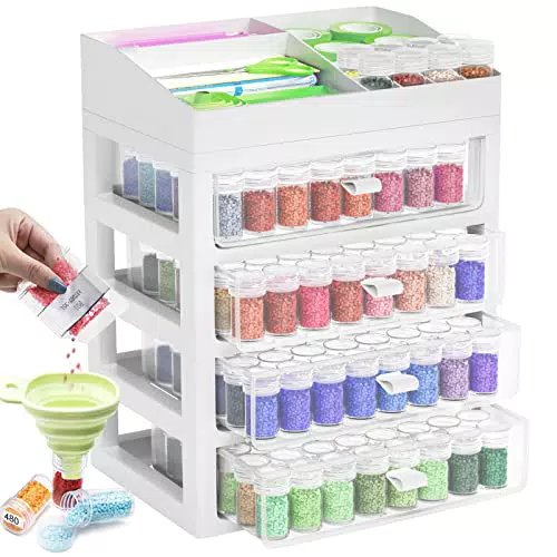ARTDOT Diamond Painting Zubehör Boxen, 96 Stück 5D Diamant Painting Bilder Aufbewahrungsbox mit Koffer Trichter Stickers Besuche Store