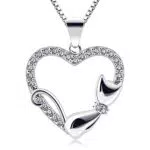 B.Catcher Kette Herz Damen Halskette Katze 925 Sterling Silber Schmuck Weihnachtengeschenk 45CM Kettenlänge für Damen Frau Freundin Tochter Mädchen