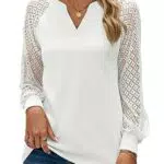 BAISHENGGT Baronin Tunika Damen V-Ausschnitt Raglan Spitzenärmel Bluse