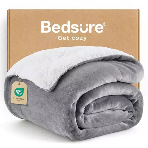 BEDSURE Decke Sofa Kuscheldecke Grau - warm Sherpa Sofaüberwurf Decke