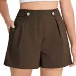 Belle Poque Plus Size Shorts für Damen Elastische Taille Leinen Shorts Lässig Braun Shorts Sommer Arbeit Shorts mit Taschen XX