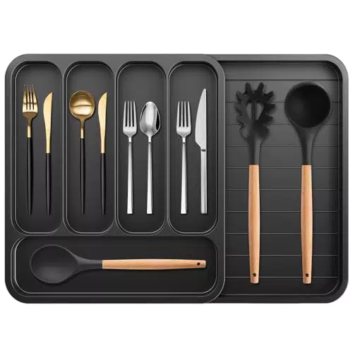 Besteckkasten für Schublade, verstellbarer Besteckeinsatz Schubladen Organizer Küche